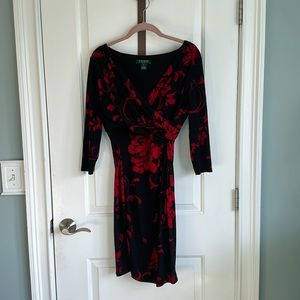 LAUREN RALPH LAUREN Red/ Black flowery Dress ❤️🖤 6P
